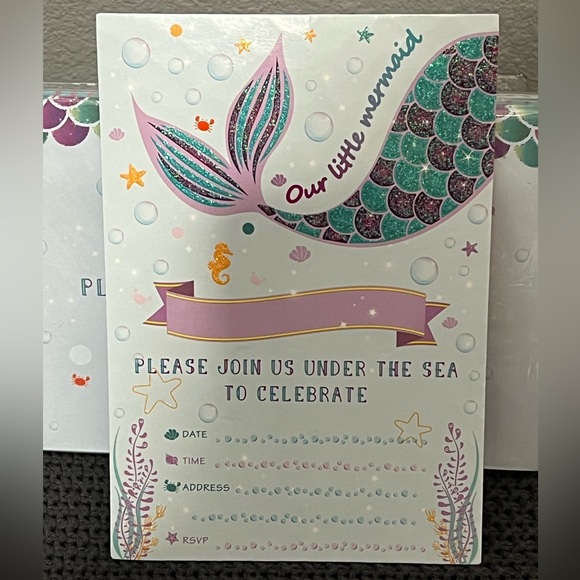 Mermaid Party Invitations 20 Cards & Envelopes- 7.5x5.25in - Picture 1 of 5